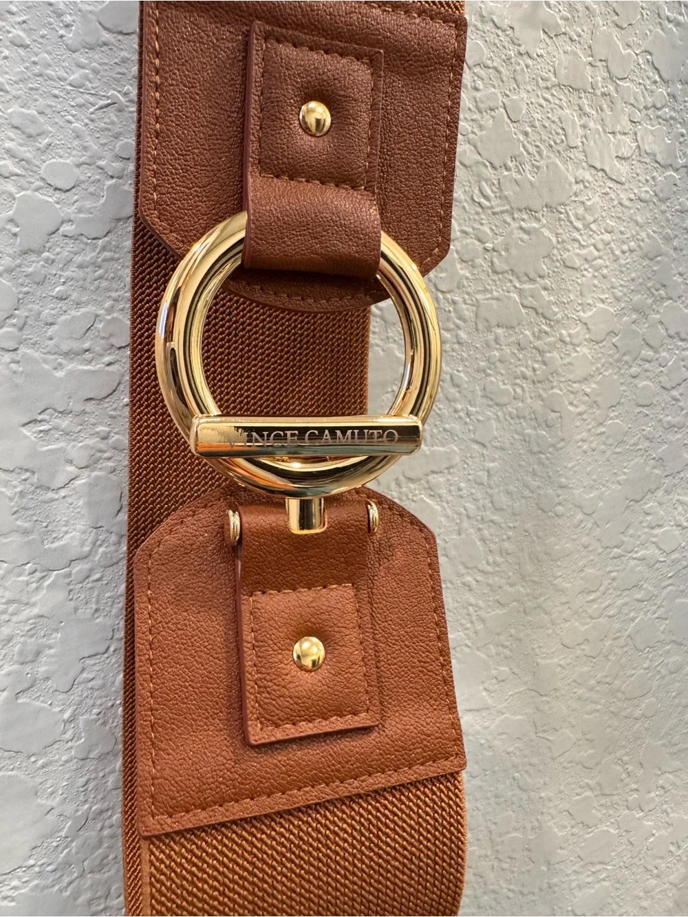 Vince Camuto Circle & Bar Interlocking Belts x2: Brown/Gold & Black/Gold